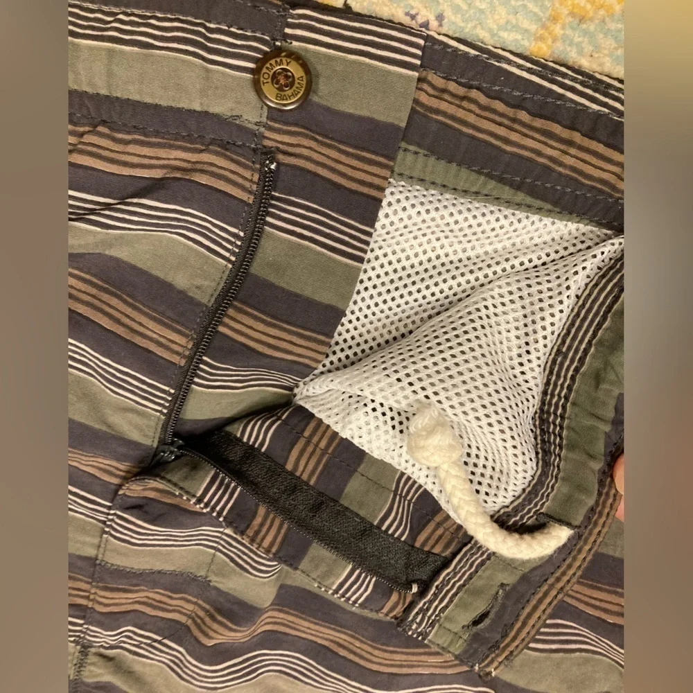 Tommy Bahama Green And Brown Striped Swim Trunks Size Medium